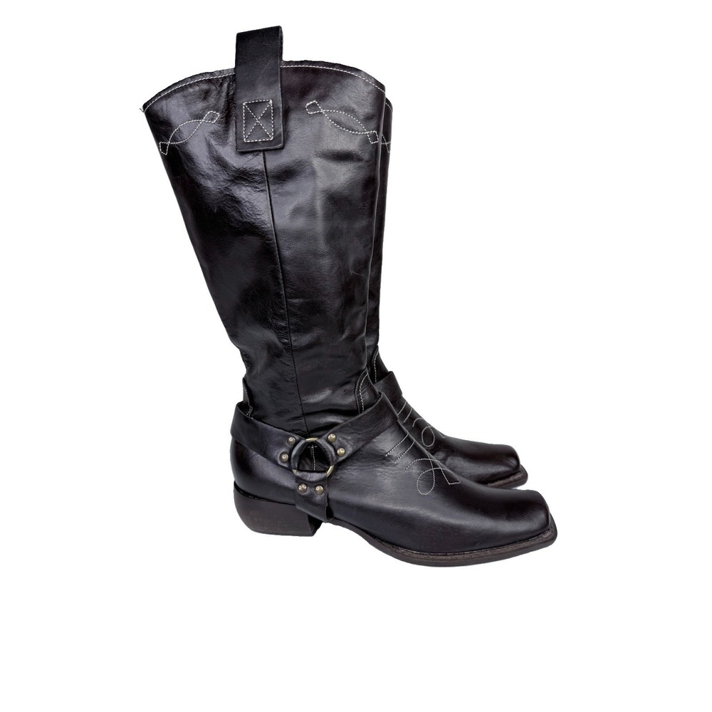 Bernardo Dark Brown Square Toe Harness Boots Size 8.5 Cowgirl Western Boho